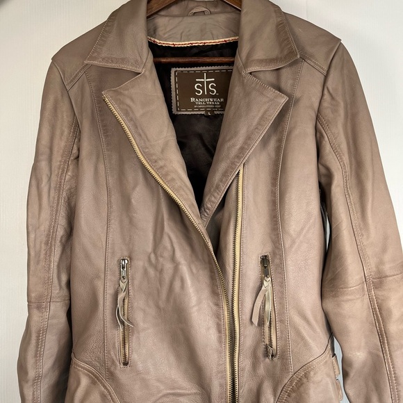 STS Ranchwear Tan Leather Jacket Moto Style - Picture 4 of 13
